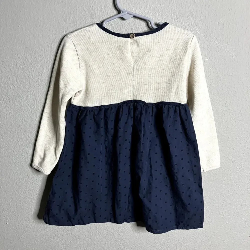 Zara Sweater Dress Size 3-4 Oatmeal Navy Polka Dots